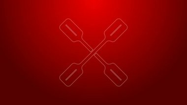 Yeşil çizgi Paddle simgesi kırmızı arkaplanda izole edildi. Kürek çekin. 4K Video hareketli grafik canlandırması