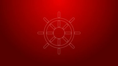 Yeşil çizgi direksiyon simgesi kırmızı arkaplanda izole edildi. 4K Video hareketli grafik canlandırması