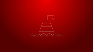 Deniz ikonunda yüzen şamandıra kırmızı arkaplanda izole edilmiş. 4K Video hareketli grafik canlandırması
