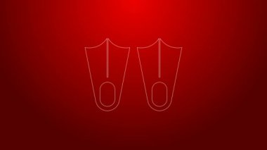Yüzme ikonu için yeşil çizgili plastik yüzgeçler kırmızı arkaplanda izole edilmiş. Dalış ekipmanları. Olağanüstü bir spor. Su altı ekipmanları. 4K Video hareketli grafik canlandırması
