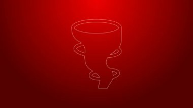 Kırmızı arkaplanda yeşil çizgi Tornado simgesi izole edildi. 4K Video hareketli grafik canlandırması