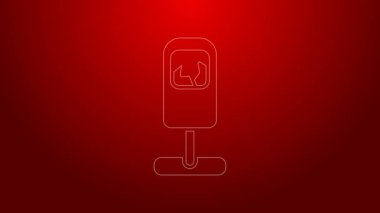 Kırmızı arkaplanda yeşil çizgi çöp kutusu simgesi izole edildi. Çöp kutusu tabelası. Sepet simgesini geri dönüştür. Ofis çöpü ikonu. 4K Video hareketli grafik canlandırması