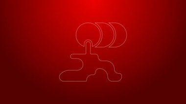 Yeşil çizgi fıçı yağı sızıntısı ikonu kırmızı arkaplanda izole edildi. 4K Video hareketli grafik canlandırması