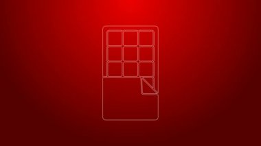 Kırmızı arkaplanda yeşil çizgi çikolatası simgesi var. 4K Video hareketli grafik canlandırması