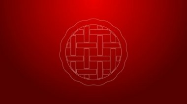 Yeşil çizgi ev yapımı turta ikonu kırmızı arka planda izole edilmiş. 4K Video hareketli grafik canlandırması