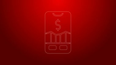Yeşil çizgi Mobil hisse senedi konsepti simgesi kırmızı arkaplanda izole edildi. Çevrimiçi ticaret, borsa analizi, iş ve yatırım. 4K Video hareketli grafik canlandırması