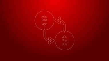 Yeşil çizgi kripto döviz simgesi kırmızı arkaplanda izole edildi. Bitcoin 'den dolar takas simgesine. Kripto para teknolojisi, mobil bankacılık. 4K Video hareketli grafik canlandırması