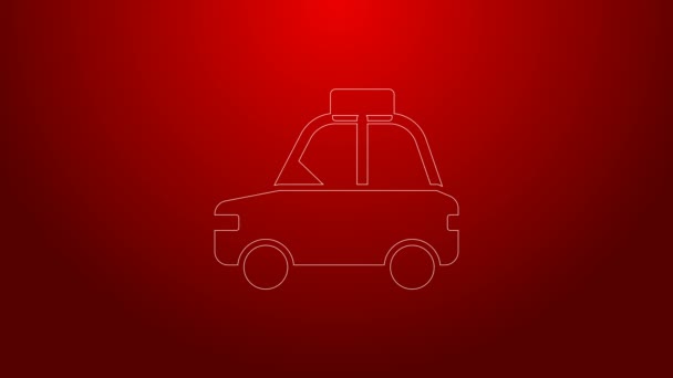 緑のライン赤い背景に隔離されたペットの車のタクシーアイコン。4Kビデオモーショングラフィックアニメーション — ストック動画