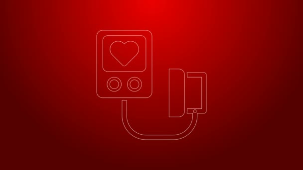 Grüne Linie Blutdruck-Symbol isoliert auf rotem Hintergrund. 4K Video Motion Grafik Animation — Stockvideo