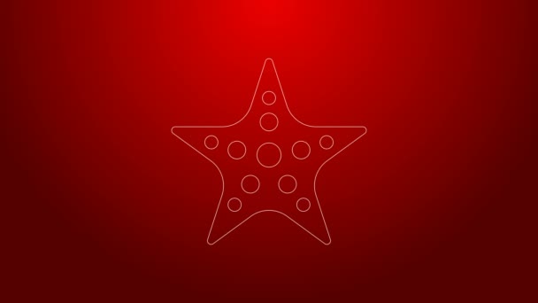 Green line Starfish icon isolated on red background. 4K Video motion graphic animation — Stock Video
