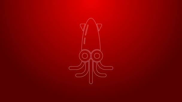 Зелена лінія піктограми Octopus ізольована на червоному тлі. 4K Відео рух графічна анімація — стокове відео