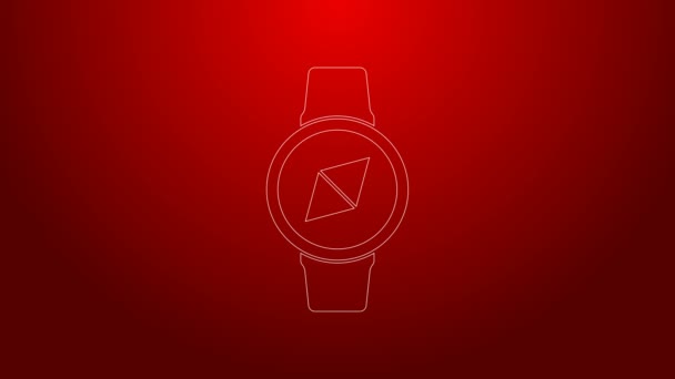 Green line Compass icon isolated on red background. Windrose navigation symbol. Wind rose sign. 4K Video motion graphic animation — Stock Video