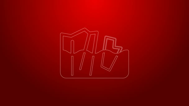 Green line Glacier melting icon isolated on red background. 4K Video motion graphic animation — Stock Video