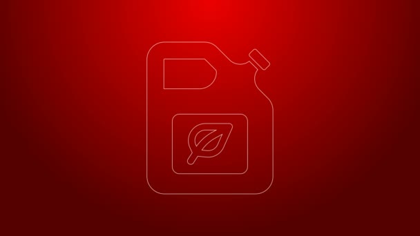 Green line Bio fuel canister icon isolated on red background. Eco bio and barrel. Green environment and recycle. 4K Video motion graphic animation — Stock Video