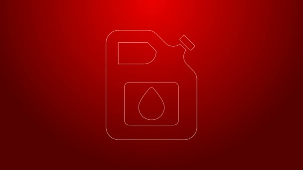 Πράσινο δοχείο γραμμής για το εικονίδιο βενζίνης που απομονώνεται σε κόκκινο φόντο. Εικονίδιο αερίου ντίζελ. 4K Γραφική κίνηση κίνησης βίντεο — Αρχείο Βίντεο