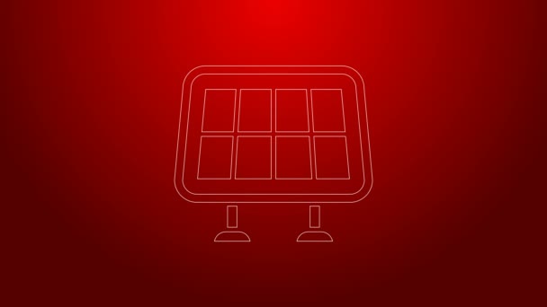Línea verde Icono del panel de energía solar aislado sobre fondo rojo. Animación gráfica de vídeo 4K — Vídeos de Stock