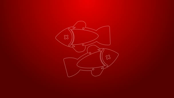 Grüne Linie Toter Fisch auf rotem Hintergrund. 4K Video Motion Grafik Animation — Stockvideo