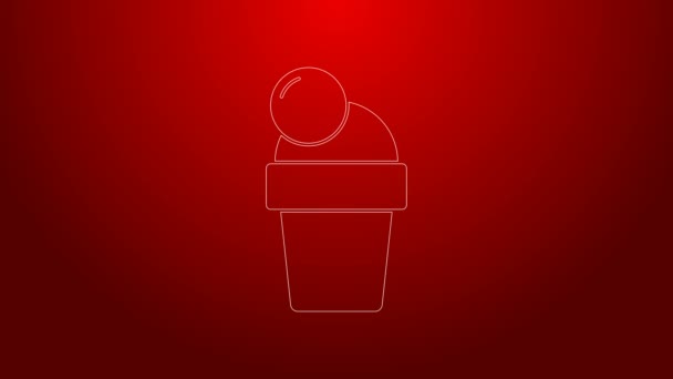 绿线冰淇淋图标孤立在红色背景.甜蜜的象征。4K视频运动图形动画 — 图库视频影像