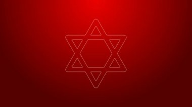 Yeşil çizgi David 'in Yıldızı simgesi kırmızı arkaplanda izole edildi. Yahudi dini sembolü. İsrail 'in sembolü. 4K Video hareketli grafik canlandırması