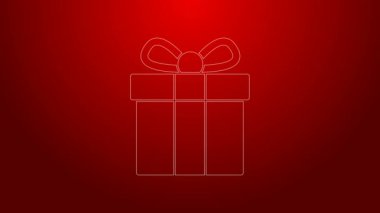 Yeşil çizgi hediye kutusu simgesi kırmızı arkaplanda izole edildi. 4K Video hareketli grafik canlandırması