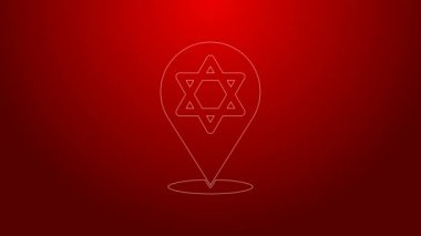 Yeşil çizgi David 'in Yıldızı simgesi kırmızı arkaplanda izole edildi. Yahudi dini sembolü. İsrail 'in sembolü. 4K Video hareketli grafik canlandırması