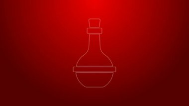 Kırmızı arka planda izole edilmiş yeşil çizgi Yahudi şarap şişesi ikonu. 4K Video hareketli grafik canlandırması