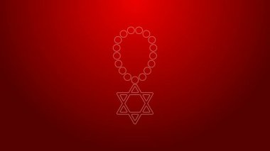 Zincir ikonunda yeşil çizgi üzerinde kırmızı arka planda duran Davut Yıldızı kolyesi. Yahudi dini sembolü. İsrail 'in sembolü. Mücevher ve aksesuar. 4K Video hareketli grafik canlandırması