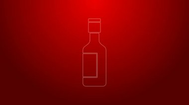 Kırmızı arka planda izole edilmiş yeşil çizgi Yahudi şarap şişesi ikonu. 4K Video hareketli grafik canlandırması