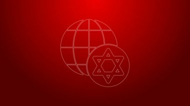 Yeşil çizgi Dünya Küresi ve İsrail ikonu kırmızı arkaplanda izole edildi. 4K Video hareketli grafik canlandırması