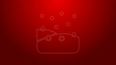 Kırmızı arkaplanda yeşil çizgi kar yağışı simgesi izole edildi. Yeni yılda kar yağışlı kar taneleri. Mutlu Noeller ve mutlu yıllar. 4K Video hareketli grafik canlandırması