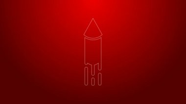 Kırmızı arka planda yeşil çizgi havai fişek ikonu izole edildi. Eğlence partisi anlayışı. Patlayıcı havai fişek sembolü. 4K Video hareketli grafik canlandırması