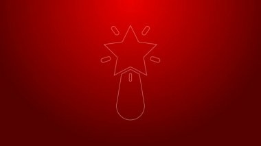 Yeşil çizgi Noel yıldızı simgesi kırmızı arkaplanda izole edildi. Mutlu Noeller ve mutlu yıllar. 4K Video hareketli grafik canlandırması