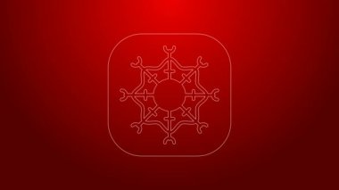 Yeşil çizgi Kar Tanesi simgesi kırmızı arkaplanda izole edildi. Mutlu Noeller ve mutlu yıllar. 4K Video hareketli grafik canlandırması