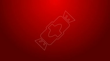 Yeşil çizgi Candy simgesi kırmızı arkaplanda izole edildi. Mutlu Noeller ve mutlu yıllar. 4K Video hareketli grafik canlandırması