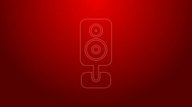 Yeşil çizgi Stereo hoparlör simgesi kırmızı arkaplanda izole edildi. Ses sistemi hoparlörleri. Müzik ikonu. Müzikal sütun hoparlörü. 4K Video hareketli grafik canlandırması