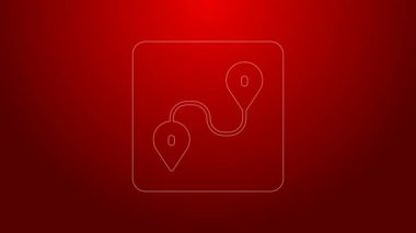 Yeşil hat rota konumu simgesi kırmızı arkaplanda izole edildi. Harita işaretçisi işareti. Yol ya da yol kavramı. GPS navigatörü. 4K Video hareketli grafik canlandırması