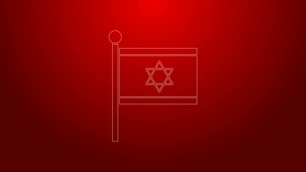 Ligne verte Drapeau d'Israël icône isolée sur fond rouge. Symbole patriotique national. Animation graphique de mouvement vidéo 4K — Video