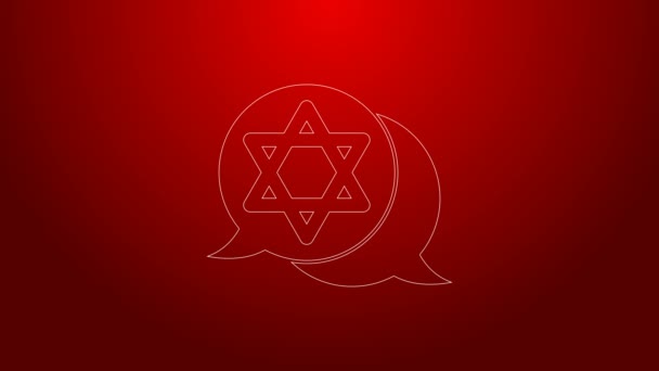 Green line Star of David icon isolated on red background. Jewish religion symbol. Symbol of Israel. 4K Video motion graphic animation — Stock Video