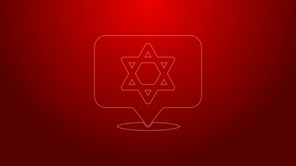 Green line Star of David icon isolated on red background. Jewish religion symbol. Symbol of Israel. 4K Video motion graphic animation — Stock Video