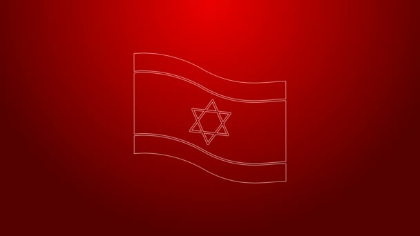 Zelená čára Vlajka Izraele ikona izolované na červeném pozadí. Národní vlastenecký symbol. Grafická animace pohybu videa 4K — Stock video