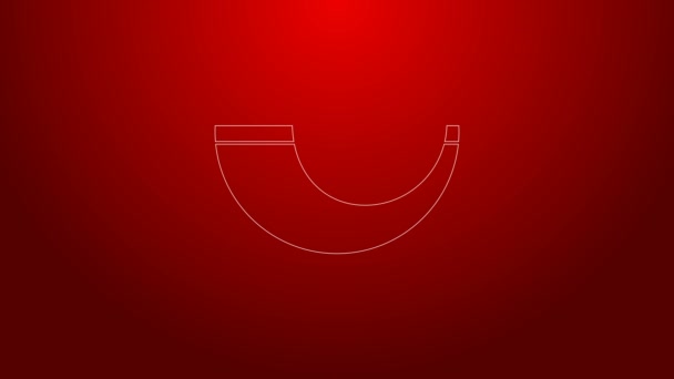 Green line Traditional ram horn, shofar icon isolated on red background. Rosh hashanah, jewish New Year holiday traditional symbol. 4K Video motion graphic animation — Stock Video