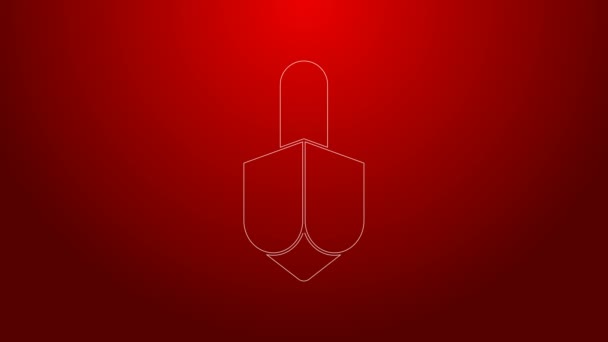 Green line Hanukkah dreidel icon isolated on red background. 4K Video motion graphic animation — Stock Video