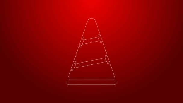 Green line Party hat icon isolated on red background. Birthday hat. Merry Christmas and Happy New Year. 4K Video motion graphic animation — Stock Video