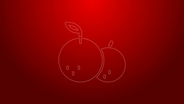Green line Tangerine icon isolated on red background. Merry Christmas and Happy New Year. 4K Video motion graphic animation — Stock Video