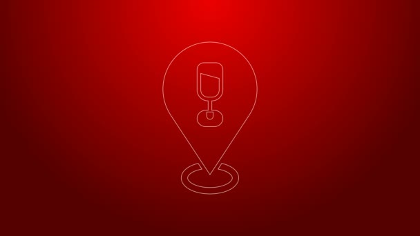 Zielona linia Alkohol lub piwo bar lokalizacja ikona izolowane na czerwonym tle. Symbol picia, pub, klub, bar. 4K Animacja graficzna ruchu wideo — Wideo stockowe