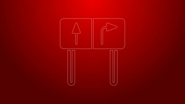 Green line Road traffic sign. Signpost icon isolated on red background. Pointer symbol. Isolated street information sign. Direction sign. 4K Video motion graphic animation — Stock Video