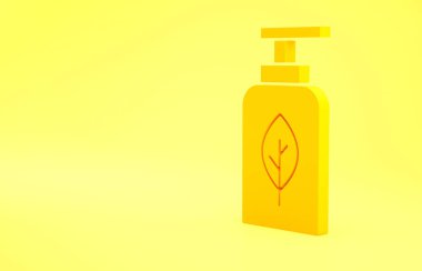 Sarı özlü yağ şişesi ikonu sarı arka planda izole edilmiş. Organik aromaterapi özü. Cilt bakımı serumu cam bırakma paketi. Minimalizm kavramı. 3d illüstrasyon 3B canlandırma.