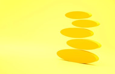Sarı Yığın sıcak taş ikonu sarı arkaplanda izole edildi. Spa salonu aksesuarı. Minimalizm kavramı. 3d illüstrasyon 3B canlandırma.