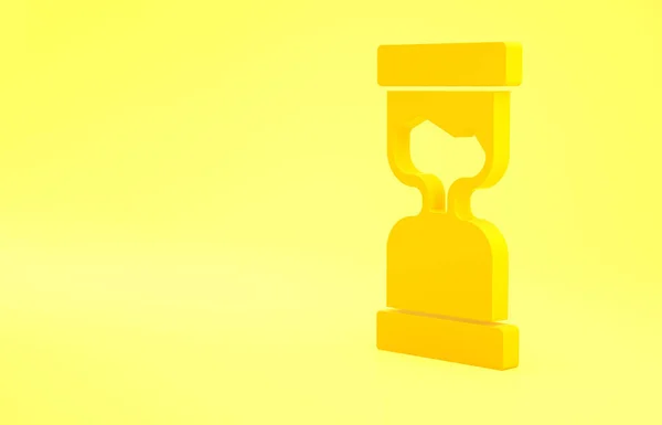 Yellow Old Hourglass Flowing Sand Icon Isolated Yellow Background Sand — Stock Photo, Image