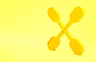 Sarı arka planda izole edilmiş kulak simgesi için sarı pamuklu çubuk. Minimalizm kavramı. 3d illüstrasyon 3B canlandırma.